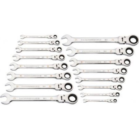 APEX TOOL GROUP Gearwrench® 90 Tooth & 12 Point Flex Head Metric Combination Ratcheting Wrench, Set of 16 86728